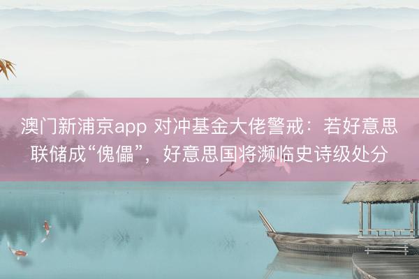 澳门新浦京app 对冲基金大佬警戒:若好意思联储成“傀儡”,好意思国将濒临史诗级处分
