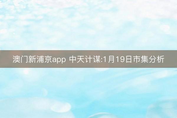澳门新浦京app 中天计谋:1月19日市集分析