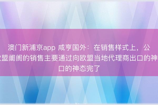 澳门新浦京app 咸亨国外：在销售样式上，公司对欧盟阛阓的销售主要通过向欧盟当地代理商出口的神态完了