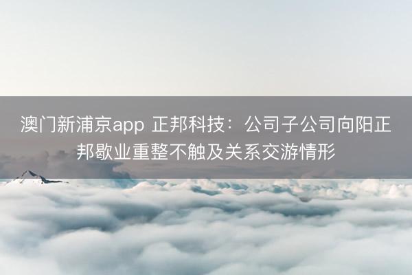澳门新浦京app 正邦科技：公司子公司向阳正邦歇业重整不触及关系交游情形