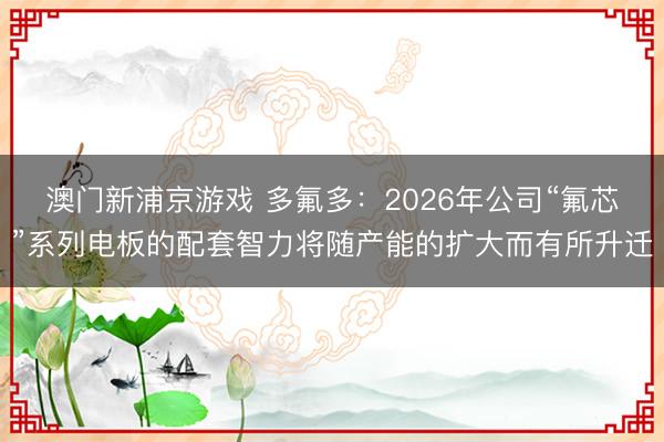 澳门新浦京游戏 多氟多：2026年公司“氟芯”系列电板的配套智力将随产能的扩大而有所升迁