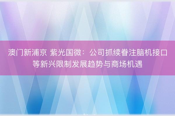 澳门新浦京 紫光国微：公司抓续眷注脑机接口等新兴限制发展趋势与商场机遇
