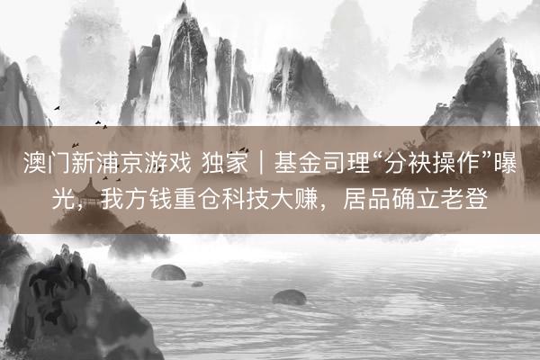 澳门新浦京游戏 独家|基金司理“分袂操作”曝光,我方钱重仓科技大赚,居品确立老登