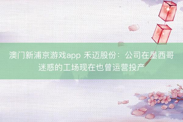 澳门新浦京游戏app 禾迈股份：公司在墨西哥迷惑的工场现在也曾运营投产
