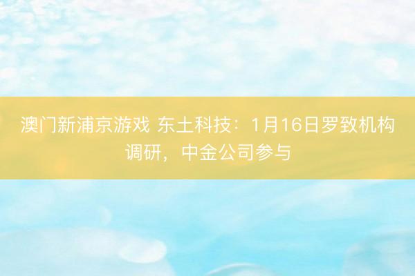 澳门新浦京游戏 东土科技：1月16日罗致机构调研，中金公司参与