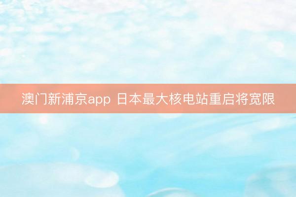 澳门新浦京app 日本最大核电站重启将宽限