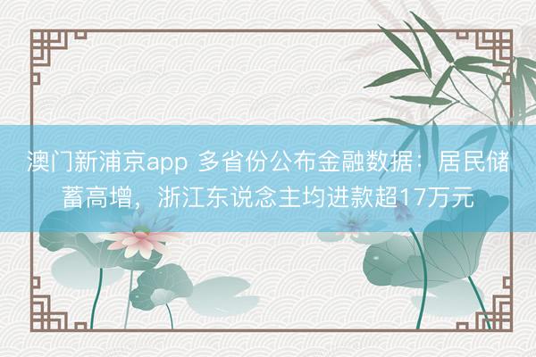 澳门新浦京app 多省份公布金融数据：居民储蓄高增，浙江东说念主均进款超17万元