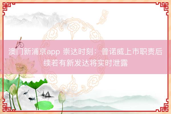 澳门新浦京app 崇达时刻：普诺威上市职责后续若有新发达将实时泄露