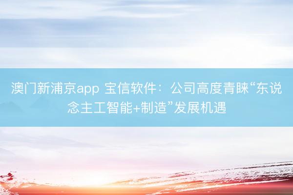 澳门新浦京app 宝信软件:公司高度青睐“东说念主工智能+制造”发展机遇