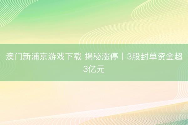 澳门新浦京游戏下载 揭秘涨停丨3股封单资金超3亿元