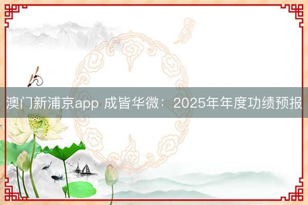 澳门新浦京app 成皆华微:2025年年度功绩预报