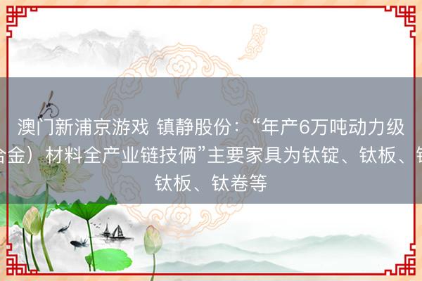 澳门新浦京游戏 镇静股份:“年产6万吨动力级钛(合金)材料全产业链技俩”主要家具为钛锭、钛板、钛卷等