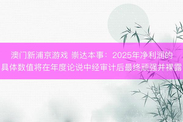 澳门新浦京游戏 崇达本事：2025年净利润的具体数值将在年度论说中经审计后最终顽强并裸露