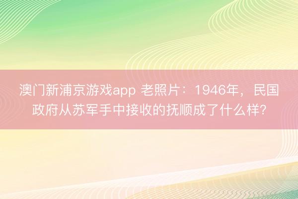 澳门新浦京游戏app 老照片：1946年，民国政府从苏军手中接收的抚顺成了什么样？