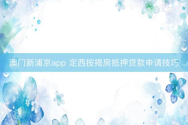 澳门新浦京app 定西按揭房抵押贷款申请技巧