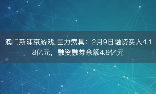 澳门新浦京游戏 巨力索具：2月9日融资买入4.18亿元，融资融券余额4.9亿元