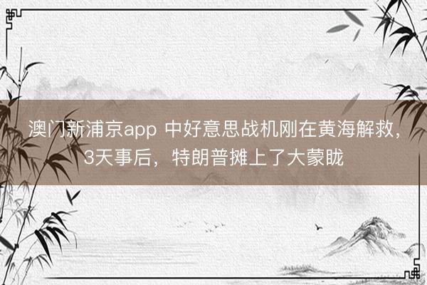 澳门新浦京app 中好意思战机刚在黄海解救,3天事后,特朗普摊上了大蒙眬