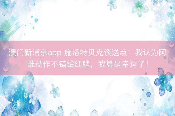 澳门新浦京app 施洛特贝克谈送点：我认为阿谁动作不错给红牌，我算是幸运了！