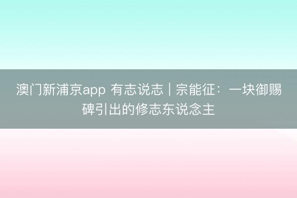 澳门新浦京app 有志说志 | 宗能征:一块御赐碑引出的修志东说念主