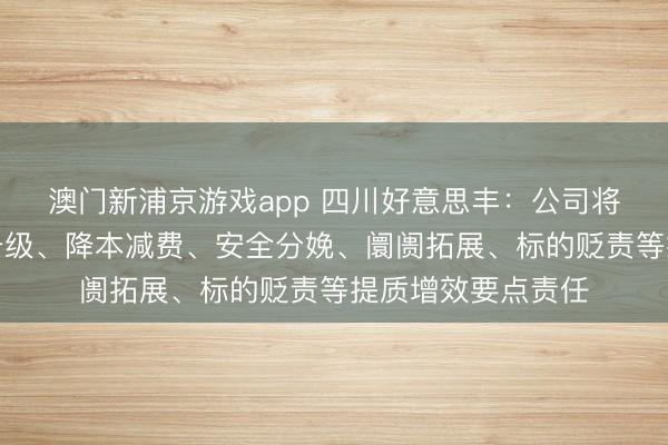 澳门新浦京游戏app 四川好意思丰：公司将捏续作念好转型升级、降本减费、安全分娩、阛阓拓展、标的贬责等提质增效要点责任