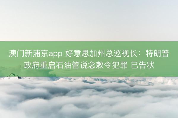 澳门新浦京app 好意思加州总巡视长：特朗普政府重启石油管说念敕令犯罪 已告状
