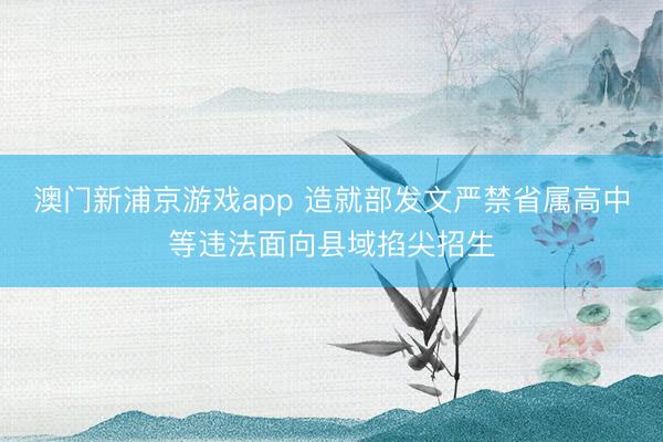 澳门新浦京游戏app 造就部发文严禁省属高中等违法面向县域掐尖招生