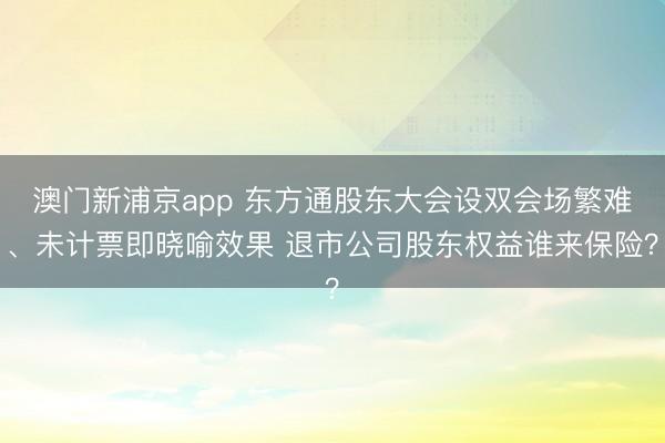 澳门新浦京app 东方通股东大会设双会场繁难、未计票即晓喻效果 退市公司股东权益谁来保险?