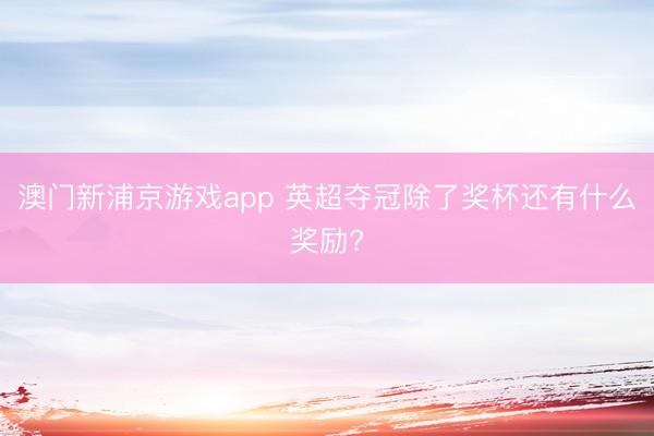 澳门新浦京游戏app 英超夺冠除了奖杯还有什么奖励?