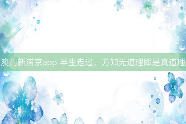 澳门新浦京app 半生走过，方知无道理即是真道理