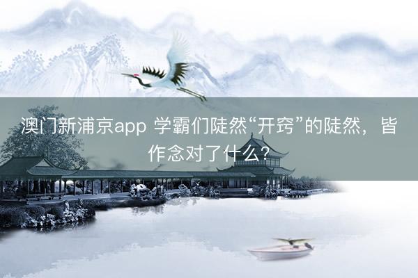 澳门新浦京app 学霸们陡然“开窍”的陡然，皆作念对了什么？