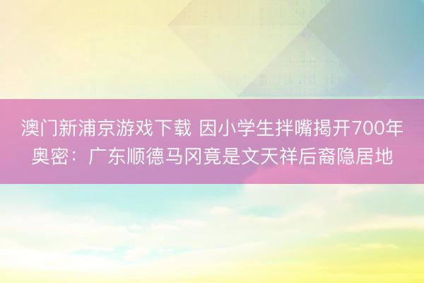澳门新浦京游戏下载 因小学生拌嘴揭开700年奥密：广东顺德马冈竟是文天祥后裔隐居地