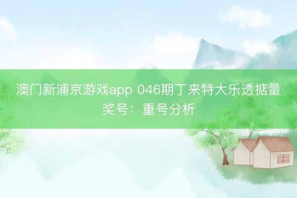 澳门新浦京游戏app 046期丁来特大乐透掂量奖号：重号分析