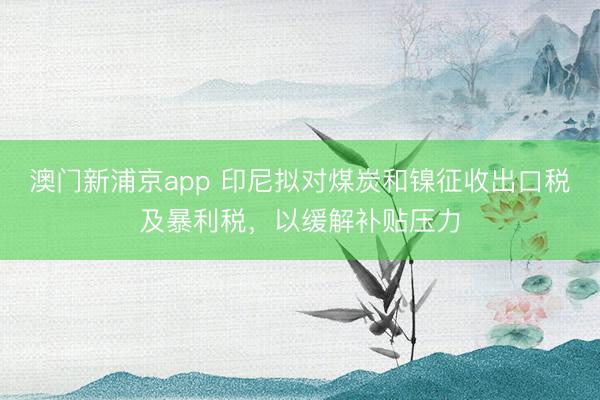 澳门新浦京app 印尼拟对煤炭和镍征收出口税及暴利税，以缓解补贴压力